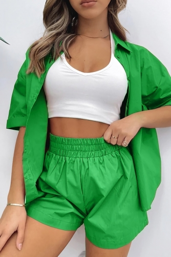 s-2xl summer new plus size 5 colors solid color inelastic short-sleeve blouse with shorts stylish casual shorts sets (without vest)
