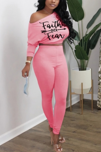s-2xl plus size spring new 5 colors stretch letter printing long sleeves stylish pants sets