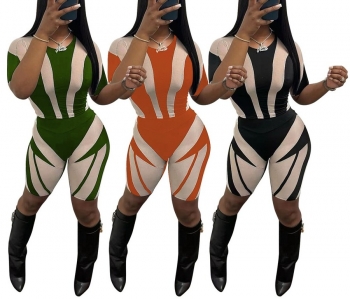 S-2XL summer new plus size 3 colors fixed printing high stretch stylish slim shorts sets