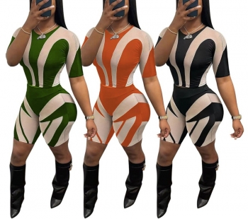 S-2XL summer new plus size 3 colors fixed printing high stretch stylish slim shorts sets