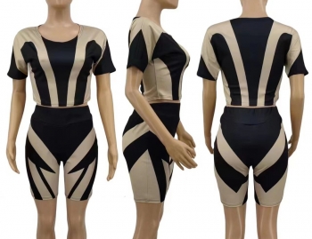 S-2XL summer new plus size 3 colors fixed printing high stretch stylish slim shorts sets