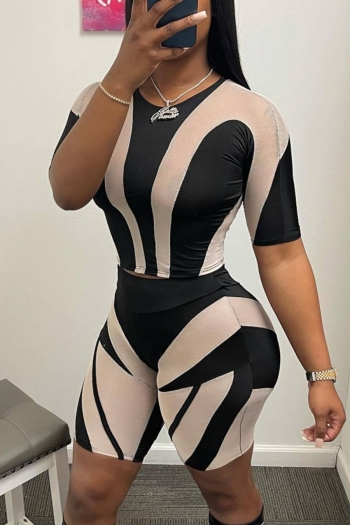 S-2XL summer new plus size 3 colors fixed printing high stretch stylish slim shorts sets