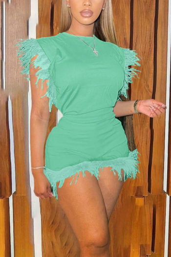 s-2xl plus size summer new 5 colors solid color stretch feather decor slim stylish shorts sets
