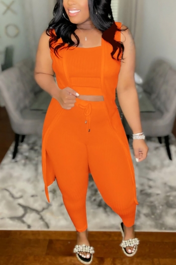 s-3xl plus size summer new 7 colors stretch strappy vest & tie waist tight pants with sleeveless outerwear stylish simple three-piece set