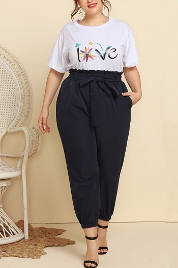 xl-4xl plus size summer new stylish letter printing crew neck short sleeve stretch casual pants sets