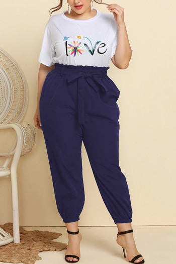 xl-4xl plus size summer new stylish letter printing crew neck short sleeve stretch casual pants sets