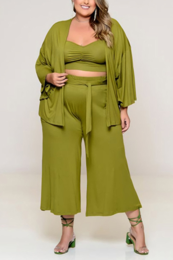 l-4xl plus size autumn new stylish 3 colors solid color loose belt ankle pants casual pants sets（with lined）