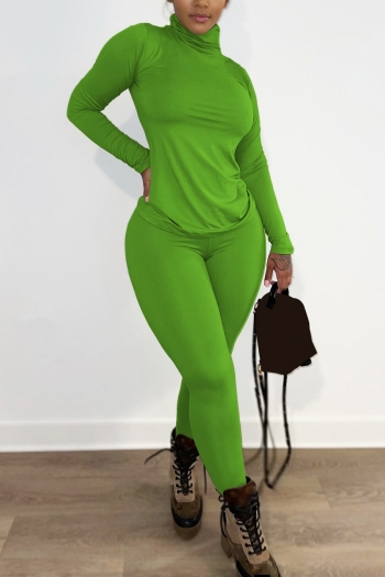 autumn new stylish simple 7-colors solid color slight stretch plus size high collar casual pants sets