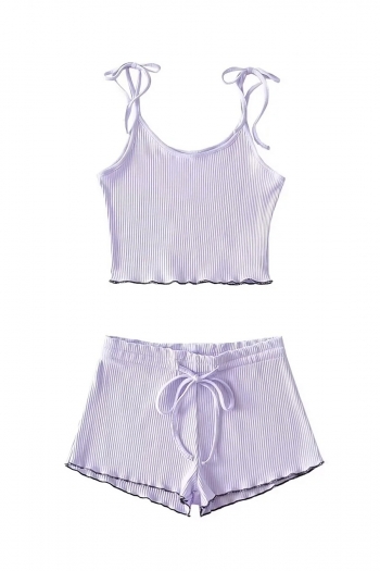 summer new stylish 3-colors simple slight stretch ribbed knit lace-up sling slim shorts sets
