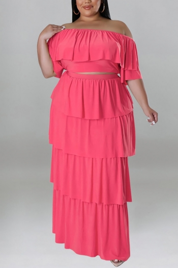 xl-5xl plus size summer new 5 colors micro elastic off-the-shoulder ruffle stylish skirt sets