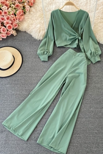 autumn new solid color inelastic v-neck long sleeves side zip-up pocket stylish pants sets