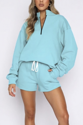 autumn&winter new stylish 7 colors solid color slight stretch plus size pocket zip-up fleece casual shorts sets
