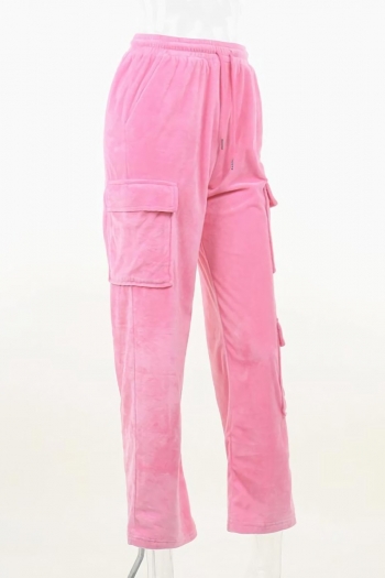 Winter new plush stretch sports loose casual zip-up long sleeve pocket jacket cargo pants set