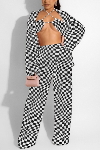 autumn new stylish slight stretch plus size checkerboard printing loose high quality pants sets(with underwear)