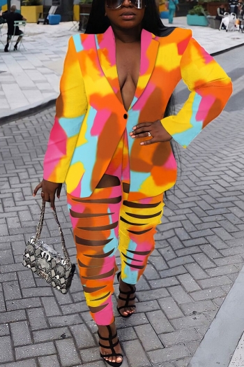 l-3xl plus size autumn new stylish multicolor batch printing suit collar long sleeve button hollow slight stretch high quality sexy pants sets