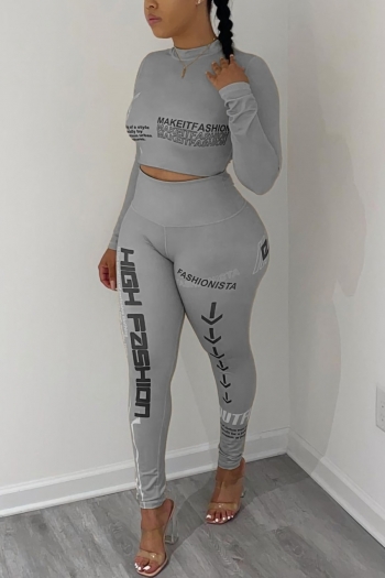 s-2xl plus size autumn new stretch letter fixed printing long sleeves slim stylish pants sets