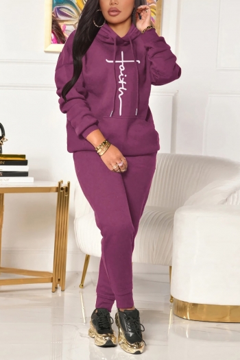 winter new stylish 4 colors plus size letter printing pocket hooded slight stretch plus fleece casual sweatshirts pants sets