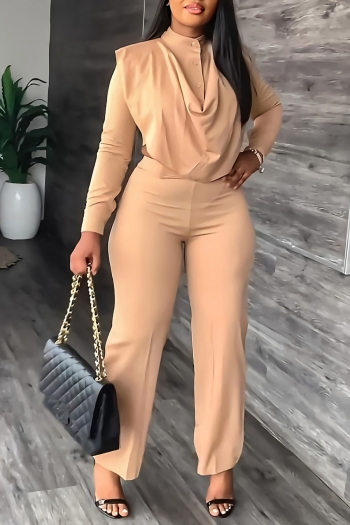 new solid color high stretch button long sleeves stylish pants sets