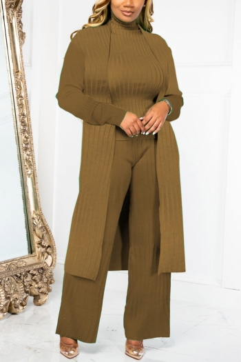 s-3xl plus size stretch 3 colors solid color high collar pants three-piece sets