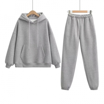 slight stretch 4 colors velvet hooded pocket casual warm sweatpants sets