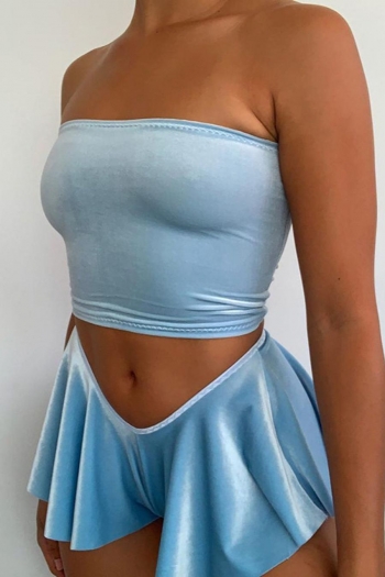 slight stretch solid color tube top with pleated shorts sexy shorts set