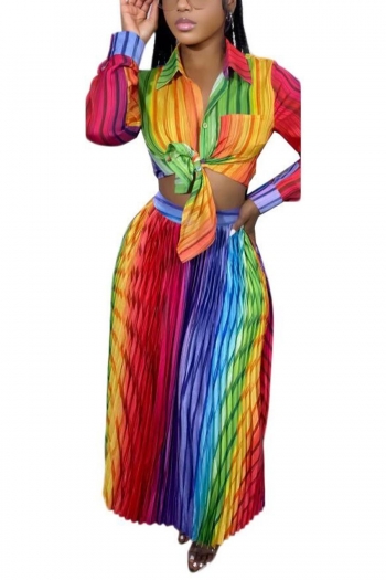 plus size non-stretch button pocket colorful pleated stylish maxi skirt sets