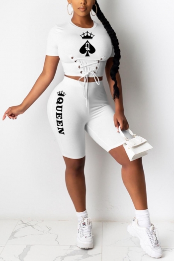 plus size 3 colors stretch letter & playing cards printing stylish shorts set