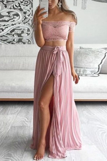 plus size slight stretch lace off-the-shoulder lace-up slit sexy skirt set