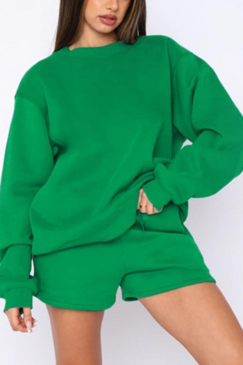 casual plus size slight stretch solid pocket fleece sweatshirts shorts sets