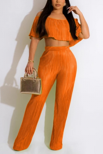 sexy plus size slight stretch solid color 5-colors off-shoulder pants sets