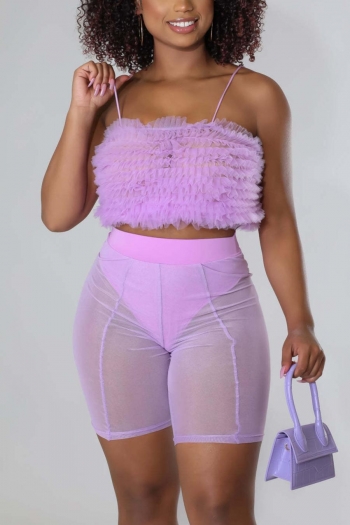 Sexy plus size slight stretch 4 colors sling mesh see-through shorts sets