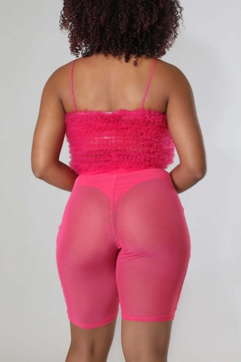 Sexy plus size slight stretch 4 colors sling mesh see-through shorts sets