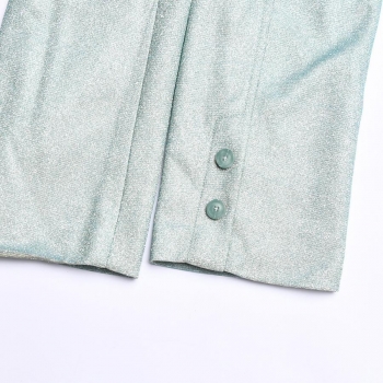 Sexy non stretch suit collar shoulder padded fake pocket slim shining skirt set 