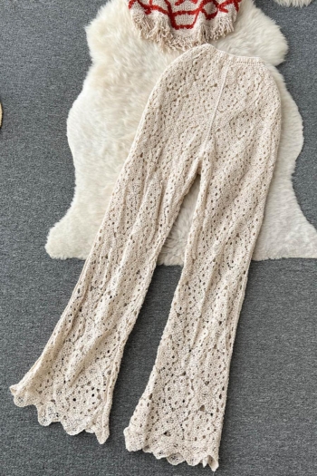 Sexy stretch crochet hollow tassel sling high waist pants set