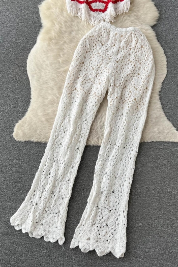 Sexy stretch crochet hollow tassel sling high waist pants set