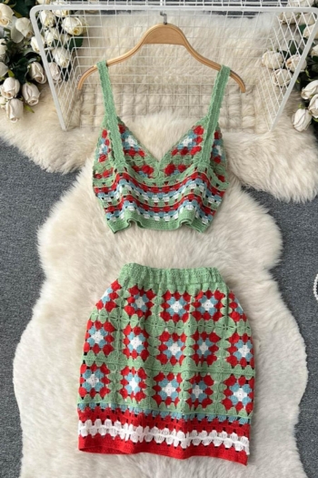 Sexy bohemia 3 colors stretch crochet hollow sling high waist skirt set