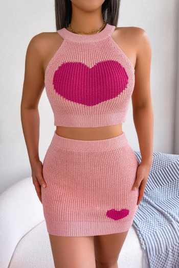 sexy slight stretch contrast heart knitted 3 colors bodycon skirt sets