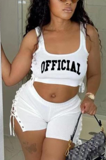 sexy plus size slight stretch letter printing lace-up slim shorts sets
