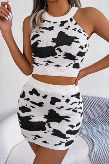 sexy slight stretch 3 colors cow pattern knitted mini skirt sets