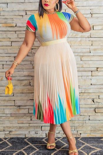 casual plus size non-stretch pleated gradient color midi skirt sets #1