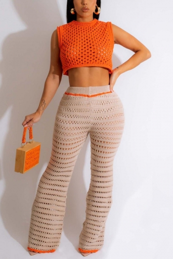 sexy plus size 4 colors stretch knitted hollow high waist pants set