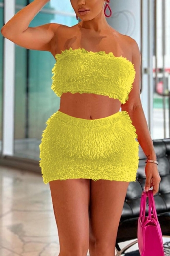 sexy plus size slight stretch 5 colors fuzzy tube design skirt sets