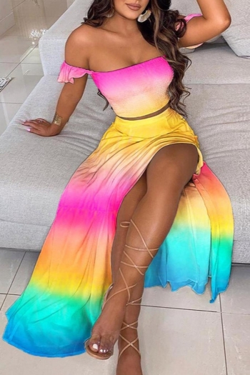 sexy gradient slight stretch off-the-shoulder slit bohemian skirt set