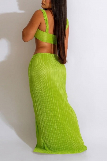 Sexy plus-size slight stretch pleated sling slit maxi skirt set
