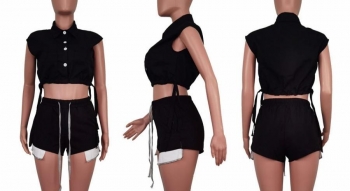 Sexy plus-size non-stretch pocket slit hot shorts set