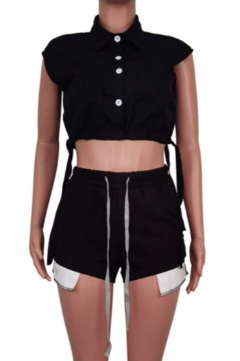 Sexy plus-size non-stretch pocket slit hot shorts set