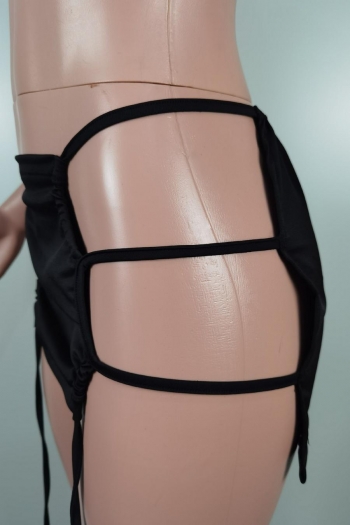 Sexy plus-size slight stretch hollow lace-up tight mini skirt set
