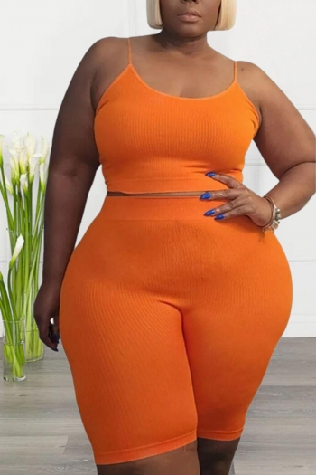 casual plus size high stretch solid color sling slim shorts sets