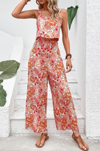 casual non-stretch flower batch printing pants sets