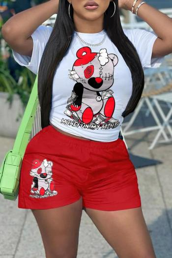 casual plus size slight stretch 5 colors cartoon fixed printing shorts set